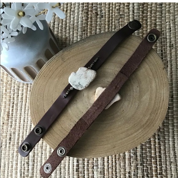 NEW 100% Leather Strap Bracelet Snap Mexico Boho Brown Ivory Festival Howlite - Picture 12 of 13